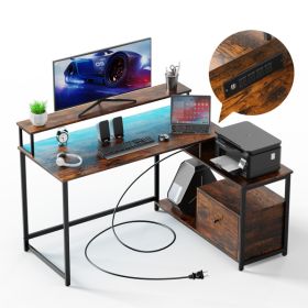 EVAJOY Home Office Computer Desk with File Drawer, LED Strip, Power Outlet - as picture