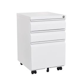 3 Drawer Mobile Locking File Cabinet, Rolling Filing Cabinet for Letter/A4 Size With 5 Wheels - WHITE