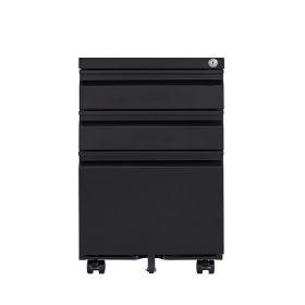 3 Drawer Mobile Locking File Cabinet, Rolling Filing Cabinet for Letter/A4 Size With 5 Wheels - BLACK