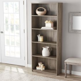 5-Shelf Bookcase with Adjustable Shelves, Canyon Walnut - Rustic Oak