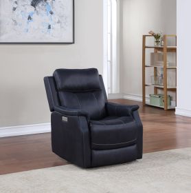 Clean Contemporary Dual-Power Recliner - Ocean Blue Leatherette, Power Footrest, Power Headrest - Easy-Care and Convenience - as Pic