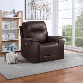 Triple-Power Recliner - Power Headrest, Power Footrest, Power Lumbar - Lighted Cupholders - Transitional Design, Canyon Walnut Leatherette - as Pic