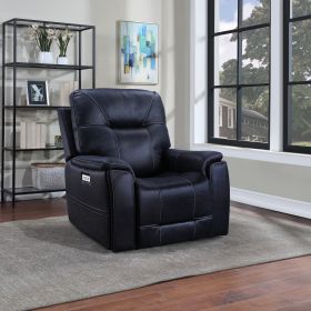 Triple-Power Recliner with Lighted Cupholders - Ocean Blue Leatherette, Transitional Design - as Pic