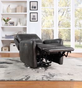 Elegant Triple-Power 360 Swivel Recliner - Pencil Arms, Power Footrest, Power Headrest, Power Lumbar - Swivel Design, Charcoal Faux-Leather - as Pic