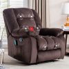 Overstuffed Massage Recliner Chairs with Heat and Vibration; Soft Fabric Single Manual Reclining Chair for Living Room Bedroom (Brown) - as Pic