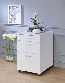 Coleen File Cabinet in White High Gloss &amp; Chrome 92454 - as Pic