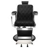 Reclining Barber Chair Hydraulic Salon Chair with Diamond pattern - black+silver - black+silver