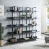 5 Tier Bookcase Home Office Open Bookshelf, Vintage Industrial Style Shelf with Metal Frame, MDF Board - Black