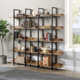 5 Tier Bookcase Home Office Open Bookshelf, Vintage Industrial Style Shelf with Metal Frame, MDF Board - Brown