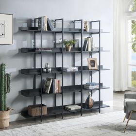 [VIDEO] 5 Tier Bookcase Home Office Open Bookshelf, Vintage Industrial Style Shelf with Metal Frame, MDF Board - Black