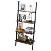 Multipurpose 4-Tier Industrial Leaning Wall Bookcase with Metal Frame - Brown