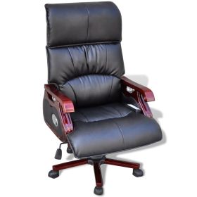 Black Top Real Leather Adjustable Massage Office Chair - Black