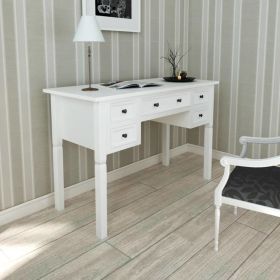 White Writing Desk with 5 Drawers - White