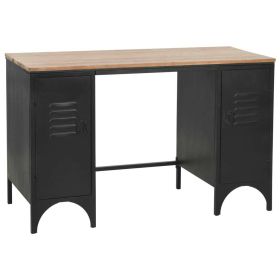 Double Pedestal Desk Solid Firwood and Steel 47.2"x19.7"x29.9" - Black