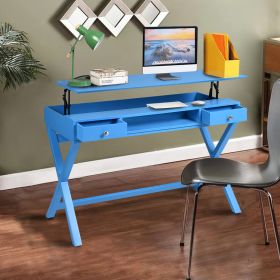 Lift Desk with 2 Drawer Storage; Computer Desk with Lift Table Top; Adjustable Height Table for Home Office; Living Room; BLUE - pic