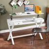 Lift Desk with 2 Drawer Storage; Computer Desk with Lift Table Top; Adjustable Height Table for Home Office; Living Room; white - pic