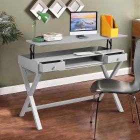 Lift Desk with 2 Drawer Storage; Computer Desk with Lift Table Top; Adjustable Height Table for Home Office; Living Room; grey - pic