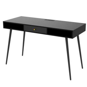 Mid Century Desk with USB Ports and Power Outlet; Modern Writing Study Desk with Drawers; Multifunctional Home Office Computer Desk Black - as pic