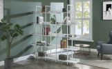 5 Tier Bookcase Home Office Open Bookshelf, Vintage Industrial Style Shelf with Metal Frame, MDF Board - White