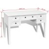 White Writing Desk with 5 Drawers - White