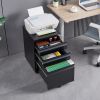 3 Drawer Mobile Locking File Cabinet, Rolling Filing Cabinet for Letter/A4 Size With 5 Wheels - BLACK