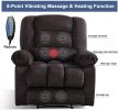 Overstuffed Massage Recliner Chairs with Heat and Vibration; Soft Fabric Single Manual Reclining Chair for Living Room Bedroom (Brown) - as Pic