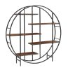 Round 5-Tier Metal Plant Stand bookcase storage rack;  Indoor Living Room Terrace Garden Balcony Display Stand - Rustic Brown