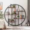 Round 5-Tier Metal Plant Stand bookcase storage rack;  Indoor Living Room Terrace Garden Balcony Display Stand - Rustic Brown