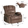 Vanbow.Recliner Chair Massage Heating sofa with USB and side pocket 2 Cup Holders (Brown) - as Pic