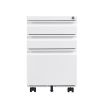 3 Drawer Mobile Locking File Cabinet, Rolling Filing Cabinet for Letter/A4 Size With 5 Wheels - WHITE