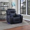 Triple-Power Recliner with Lighted Cupholders - Ocean Blue Leatherette, Transitional Design - as Pic