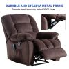 Overstuffed Massage Recliner Chairs with Heat and Vibration; Soft Fabric Single Manual Reclining Chair for Living Room Bedroom (Brown) - as Pic