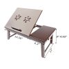 Laptop Desk Table Adjustable 100% Bamboo Foldable Breakfast Serving Bed Tray w' Tilting Top Drawer - Dark Coffee