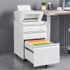 3 Drawer Mobile Locking File Cabinet, Rolling Filing Cabinet for Letter/A4 Size With 5 Wheels - WHITE