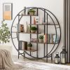 Round 5-Tier Metal Plant Stand bookcase storage rack;  Indoor Living Room Terrace Garden Balcony Display Stand - Rustic Brown