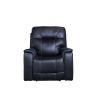 Triple-Power Recliner with Lighted Cupholders - Ocean Blue Leatherette, Transitional Design - as Pic