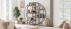 Round 5-Tier Metal Plant Stand bookcase storage rack;  Indoor Living Room Terrace Garden Balcony Display Stand - Rustic Brown