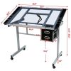 Tempered Glass Adjustable Drafting Table with Storage Drawers - Gray