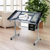 Tempered Glass Adjustable Drafting Table with Storage Drawers - Gray