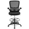 Height Adjustable Drafting Chair with Lumbar Support and Flip Up Arms - black