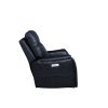 Triple-Power Recliner with Lighted Cupholders - Ocean Blue Leatherette, Transitional Design - as Pic