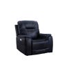 Triple-Power Recliner with Lighted Cupholders - Ocean Blue Leatherette, Transitional Design - as Pic