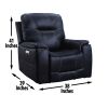 Triple-Power Recliner with Lighted Cupholders - Ocean Blue Leatherette, Transitional Design - as Pic