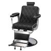 Reclining Barber Chair Hydraulic Salon Chair with Diamond pattern - black+silver - black+silver