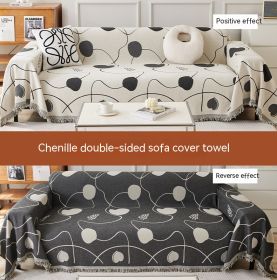 Chenille Sofa Cover Dual-purpose Dustproof Straight Row (Option: MY2 Xinyi Black-180X180cm)