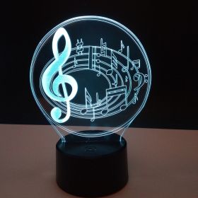 3d Stereo Lamp Creative Table Lamp Musical Note 3D Night (Option: USB-Black Base Touch Switch)