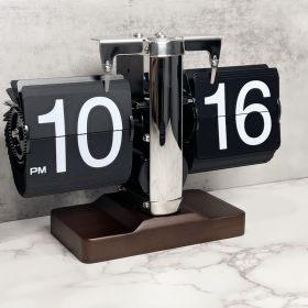 Retro Mechanical Solid Wood Automatic Flip Clock (Option: Square Wooden Base Black)