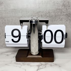 Retro Mechanical Solid Wood Automatic Flip Clock (Option: Square Wooden Base White)