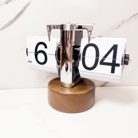 Retro Mechanical Solid Wood Automatic Flip Clock (Option: Walnut Base White Blade)