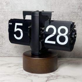 Retro Mechanical Solid Wood Automatic Flip Clock (Option: Walnut All Black)